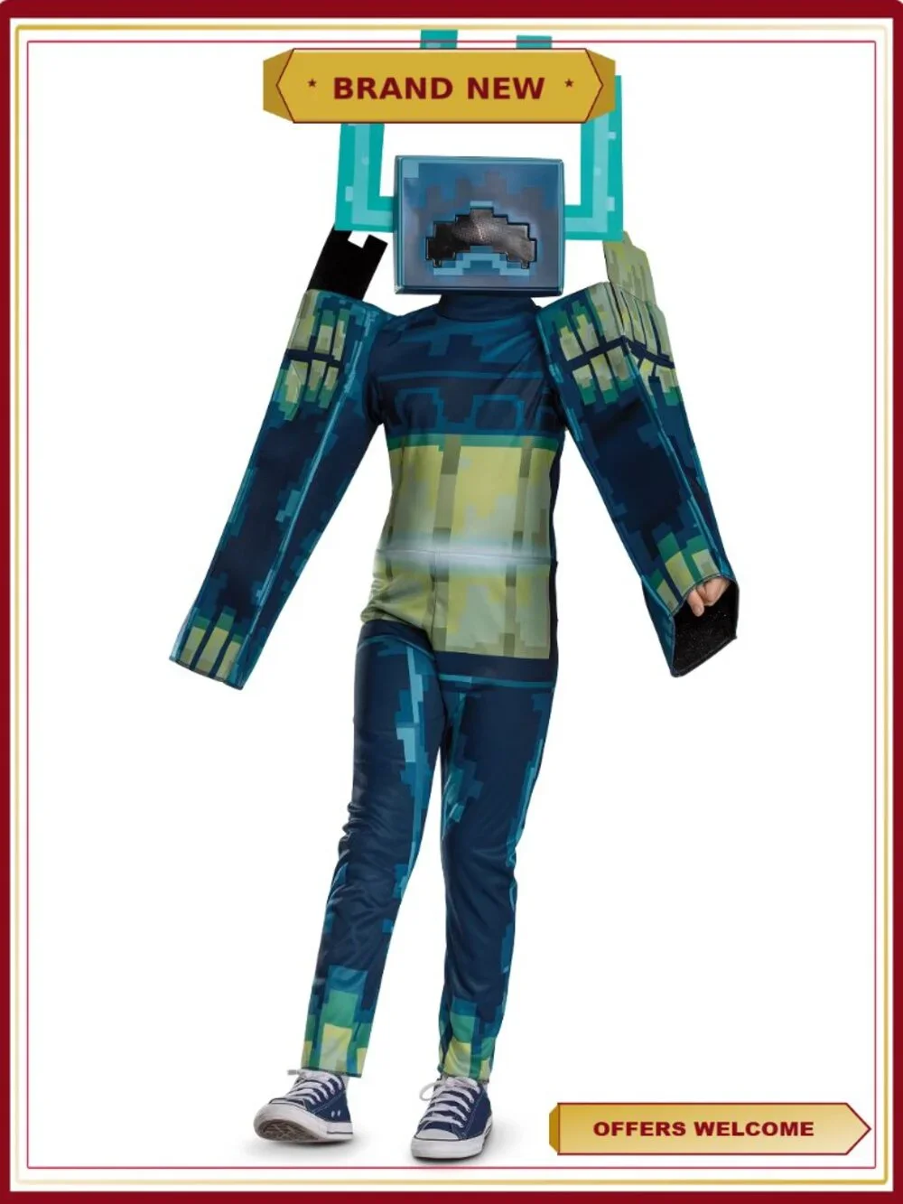 Minecraft Twisted Warden Halloween Costume Kids Boys Size S 6/7 Jumpsuit Mask